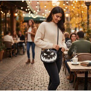 Dark in Love ✦ Pumpkin Queen Crossbody Bag ✦ Jack‑o‑Lantern Sugar Skull NWT OS